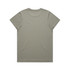 A faded green T-shirt with a soft texture and no visible design features a logo on the back.