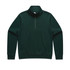 A dark green half zip crew jumper with a smooth finish and a collar. It features a logo on the front.