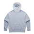 A light blue hoodie with a hood and ribbed cuffs. The back is plain and features a logo.