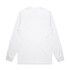 A white long-sleeve t-shirt featuring a plain back design and cuffs. It has a logo on the front.