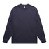 A navy long-sleeve T-shirt with a simple design and a logo on the neckline.