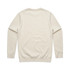 A cream-coloured sweater with long sleeves and a plain back. It features a logo on the garment.