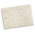 A wooden model kit featuring a stegosaurus design with intricately cut pieces for assembly. The model is light brown.