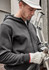 A grey unisex zip-front hoodie with multiple pockets, worn by a person wearing gloves and a hard hat.