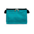 A teal zippered pouch with black detailing and two side openings. The pouch is plain without any logos or branding.
