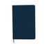 A dark blue A5 notebook with a smooth cover and a matching blue ribbon bookmark, featuring a logo on the front.
