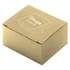 A rectangular cardboard box in a light brown colour, featuring a logo on the top.