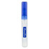 A clear 10ml sanitiser spray bottle with a blue cap and a logo.