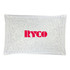 A clear, rectangular cooling pack filled with small beads, featuring a prominent logo in pink.
