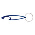 A drink bottle opener in blue, featuring a sleek design with a metal keyring attached.