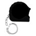 A black mini tape measure with a silver keychain attachment. The product has a rounded, compact design.