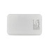 A white Dynamo Wireless Power Bank with a sleek design, featuring a logo and various technical markings.