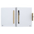 A white spiral notebook with lined pages, featuring a pen and a natural-coloured cover. It has a logo on the corner. A white spiral notebook with lined pages, featuring a pen and a natural-coloured cover. It has a logo on the corner.