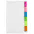 A marker strip book featuring a white cover and vibrant sticky note tabs in pink, green, blue, and orange.