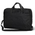 A black laptop bag with dual handles, a shoulder strap, and a zippered pocket on the back. Features a logo on the front.