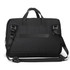A black laptop bag with a padded exterior, dual top handles, and an adjustable shoulder strap. It features a logo.