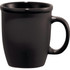 A black ceramic mug with a smooth finish and a sturdy handle, designed for coffee or tea.