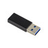 A black USB C adapter with a metallic connector, featuring a logo on the side.
