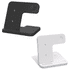 A foldable wireless charger in black and white, featuring multiple charging areas and a logo.