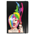 A black notebook with a colourful, artistic design featuring a vibrant wig and paint splashes. There is a logo on the cover.