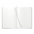 A hardcover notebook with stone paper, featuring blank lined pages and a ribbon marker. The cover is black.