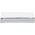 A plain white box with a slightly glossy finish, rectangular in shape, featuring a simple design.