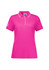 A women's short sleeve polo shirt in vibrant pink featuring a subtle logo on the sleeve.