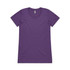 A purple T-shirt with a round neckline and short sleeves. The shirt features a logo.
