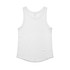 A white singlet with a rounded hem and no visible logo, featuring a simple sleeveless design.