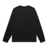A black long-sleeve t-shirt with a simple back design and fitted cuffs. It features a logo.