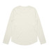 A light green long-sleeve t-shirt featuring a smooth back design and a subtle curve at the hem. It has a branding logo.