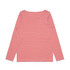 A long-sleeve tee featuring red and white horizontal stripes. The back view shows a simple, casual design.