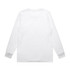 A white long-sleeve T-shirt with a plain back and cuffs, featuring a logo on the front.
