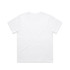 A plain white t-shirt with short sleeves, featuring a smooth, unembellished back. It has a small branding logo.