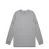 A long-sleeved grey t-shirt with a round neck and a small brand logo.