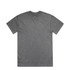 A grey heavy t-shirt with a round neck and short sleeves, featuring a logo in the collar area.