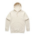 A light cream hoodie featuring a front pocket and a drawstring hood. The garment has a subtle logo on it.