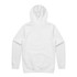 A white hoodie featuring a hood and long sleeves, displaying a plain back view with a logo.