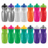 A drink bottle collection featuring various colours including silver, white, orange, pink, green, and purple, with distinct caps.
