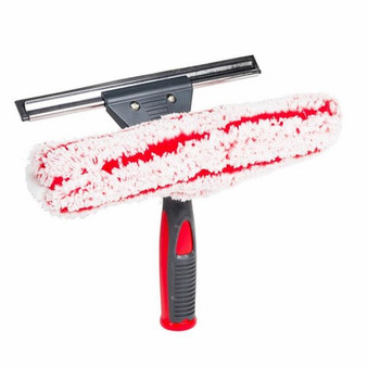Wash&Dry Window Squeegee is a sharp edged Rubber Blade in a Stainless Steel Channel combined with a washable polyester cleaning sleeve for 2 tools in one.