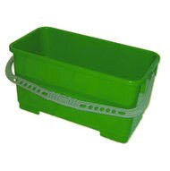 6 Gallon Rectangular Bucket with Handle ships without  attached, but placed inside cavity for shipment safety. 
Rectangular Bucket  comfortably accepts 18 inchMop or window t-bar or  squeegee.