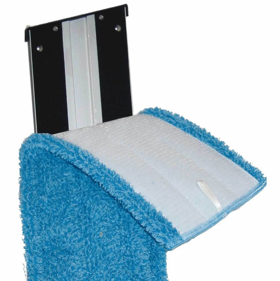Dust Grid Frame with Nylon Hooked Tape for FlatMicro FiberMops.  A Superior Substitute for Standard Dust Flat-mop Frames for Institutional application. 1" x 1" Nylon Hooked Tape tabs adhereMicrofiber pad to base.