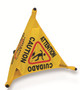 Pop Up Warning Sign in 3 languages is readable from any side when tipped over.