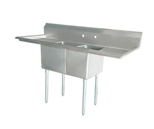 BUY | SHOP |(25258) Pot Sink, (2) 24" front to back x 24" wide x 14" deep bowls, 8" center faucet holes, 9-3/4" backsplash, corner drains, left &amp; right drain board, galvanized legs with adjustable bullet feet, 18 gauge, 304 stainless steel, NSF, CSA (shipped on pallet)Product Dimensions Height 44" Depth 29.5" Width 96" Weight