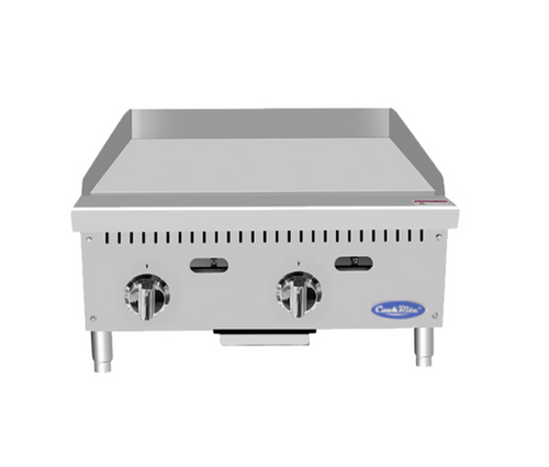 BUY | SHOP | ATOSA ATTG-24 CookRite Heavy Duty Griddle, gas, countertop, 24"W x 28-3/5"D x 15-1/5"H, (23-9/10"W x 19-9/10"D cooking area, 1" thick griddle plate, (2) stainless steel burners, standby pilots, thermostatic controls, stainless steel structure, adjustable stainless steel legs, 50,000 total BTU's, cETLus, ETL-Sanitation