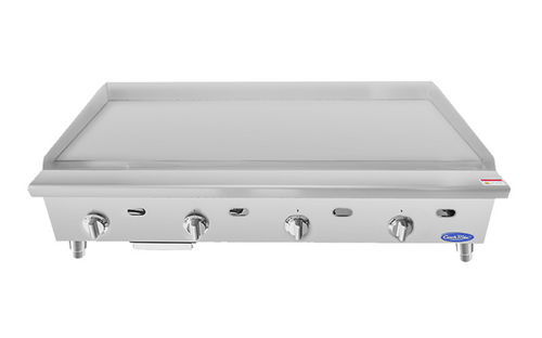 BUY | SHOP | ATOSA ATTG-48 CookRite Heavy Duty Griddle, gas, countertop, 48"W x 28-3/5"D x 15-1/5"H, (47-9/10"W x 19-9/10"D cooking area), 1" thick griddle plate, (4) stainless steel burners, standby pilots, thermostatic controls, stainless steel structure, adjustable stainless steel legs, 100,000 total BTU's, cETLus, ETL-Sanitation