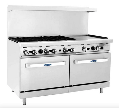 BUY | SHOP | ATOSA COOKRITE AGR-6B24GR — 60″ Gas Range with Six (6) Open Burners & 24″ Griddle. Standard Features: • Stainless steel exterior including front, back sides, kick plate