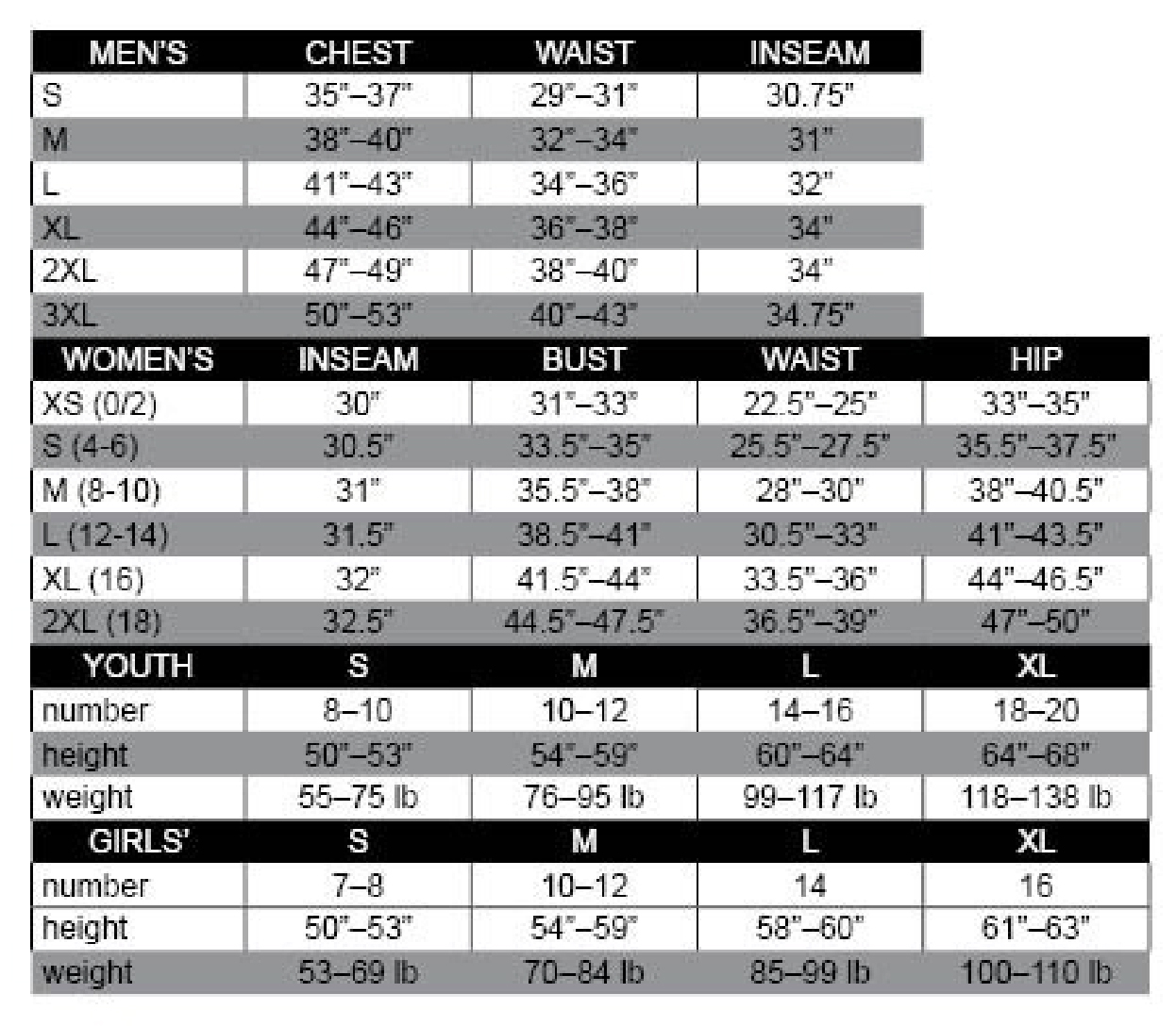 adidas size chart girls