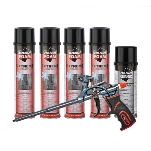 Spray Foam Insulation Starter Kit | (Includes 4-cans+Gun+Cleaner)