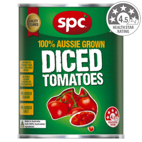 SPC diced tomatoes contain no added colours, flavours or preservatives.
